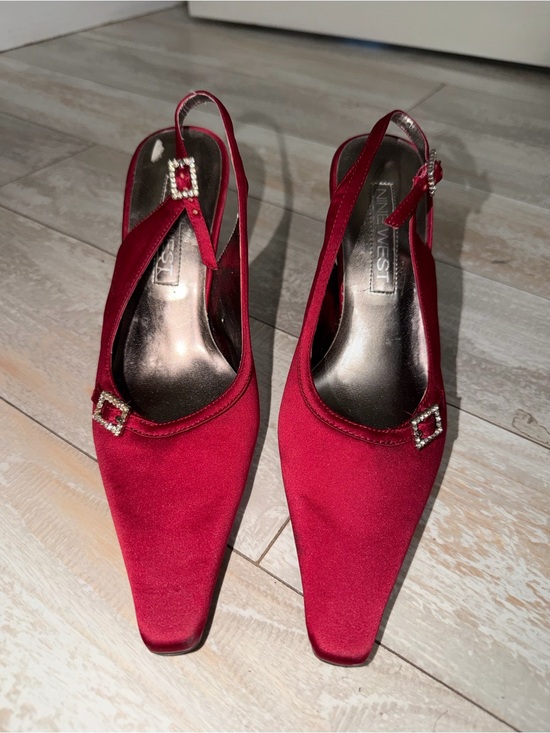 Nine West Shoes - Nine West Crimson Satin Slingback Pumps with Rhinestone Buckles
